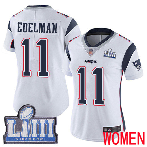 New England Patriots Football #11 Super Bowl LIII Limited White Women Julian Edelman Road NFL Jersey->new england patriots->NFL Jersey